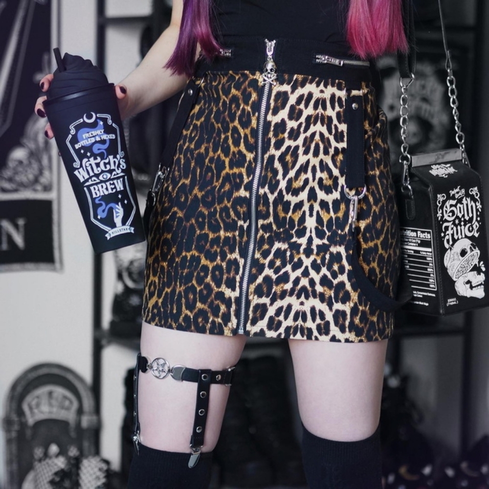 Killstar Pretty Kitty Mini Skirt leo leopard cheeta skull mini body con